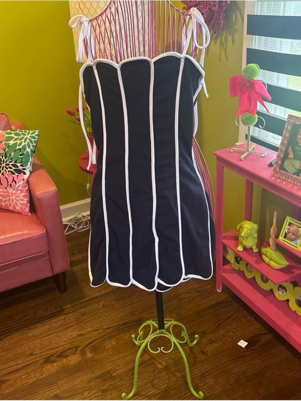 Fashion Nova Navy Blue Mini Dress with White Piping